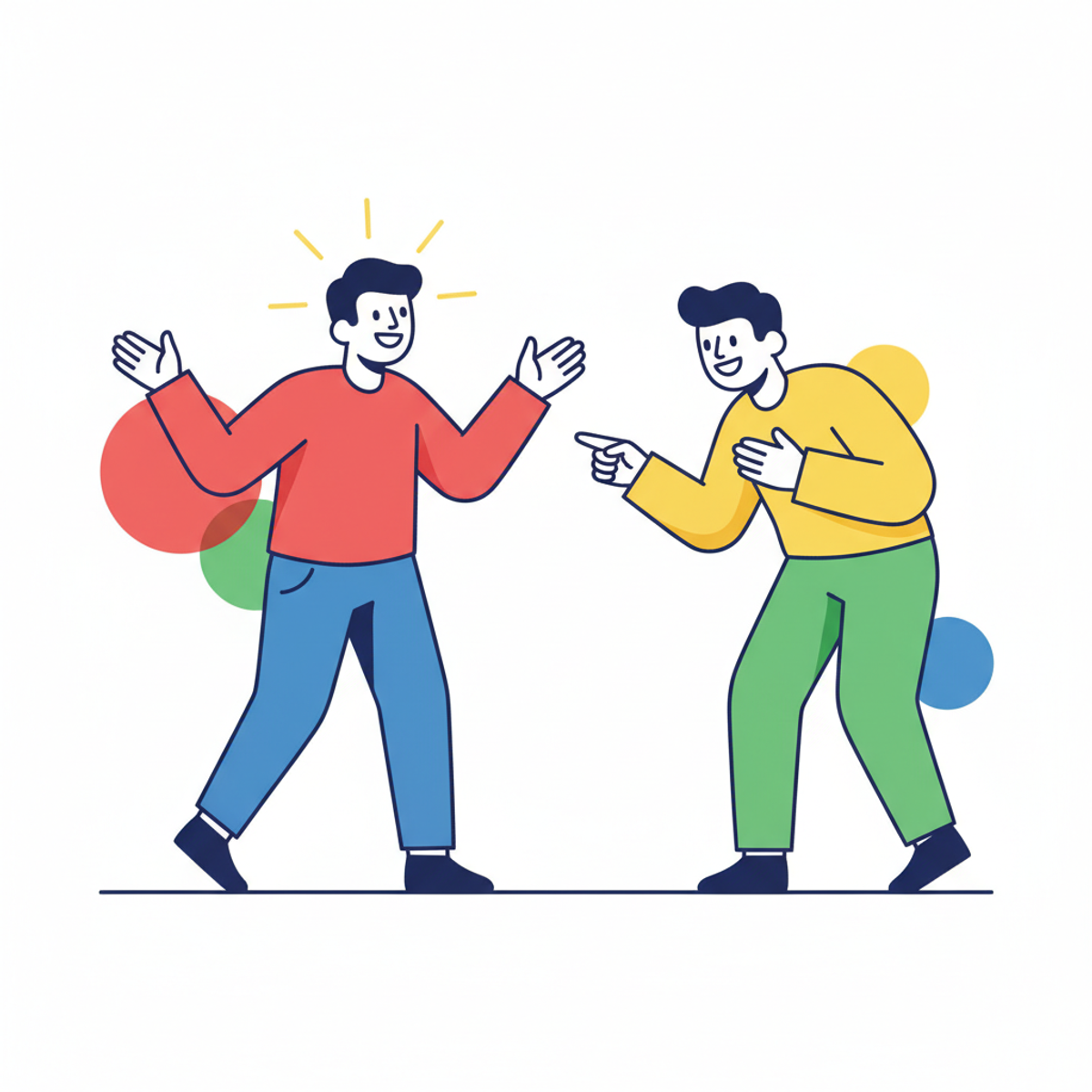 Dos personas en una conversación animada con gestos expresivos y lenguaje corporal abierto, representando el estilo comunicativo I