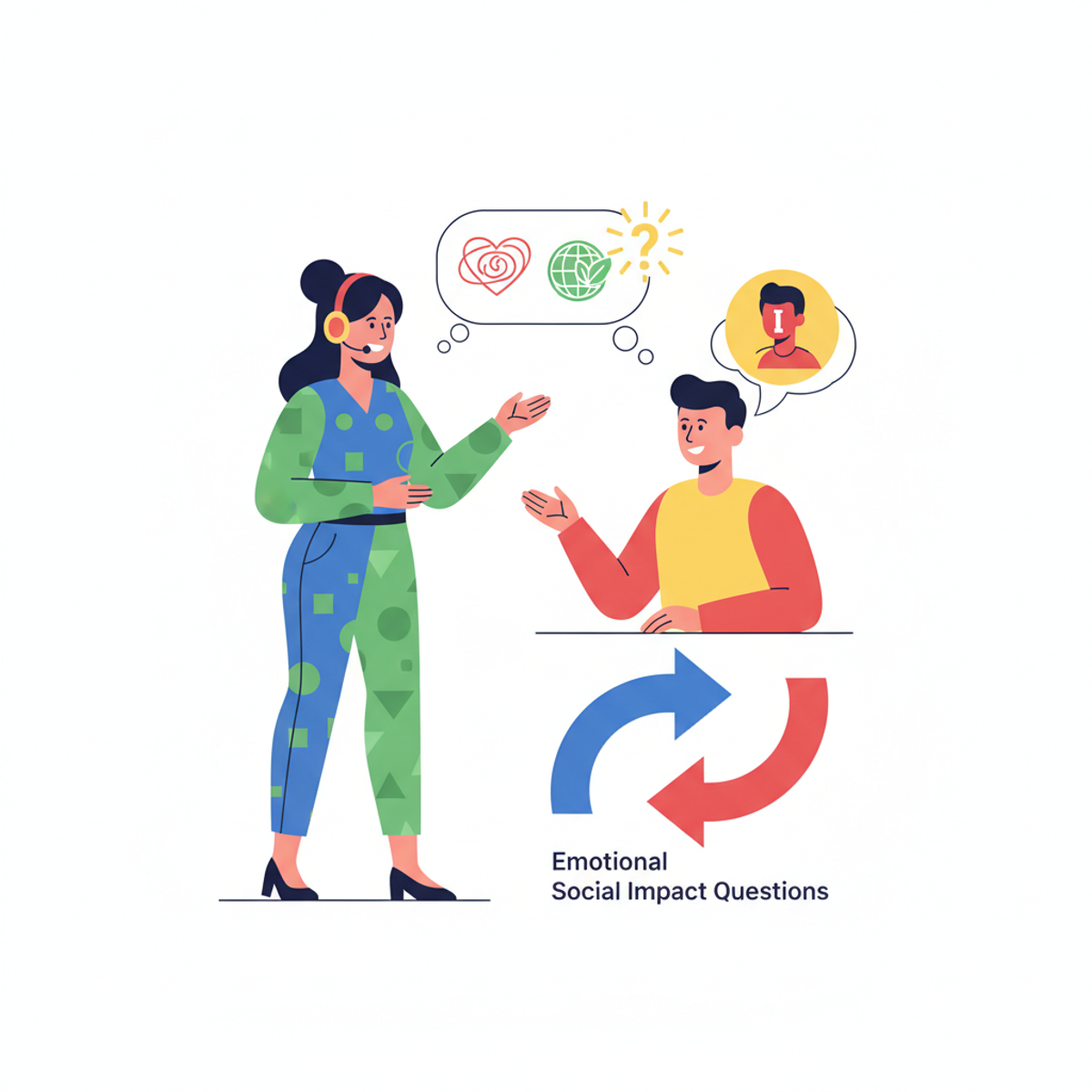 Coach trabajando con perfil I usando preguntas emocionales y de impacto social