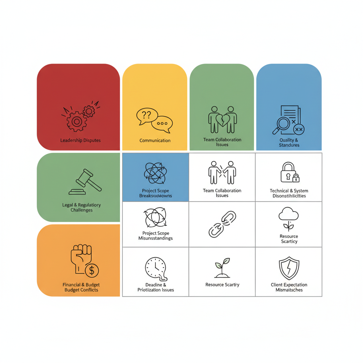 Matriz mostrando los tipos de conflictos más comunes en diferentes industrias