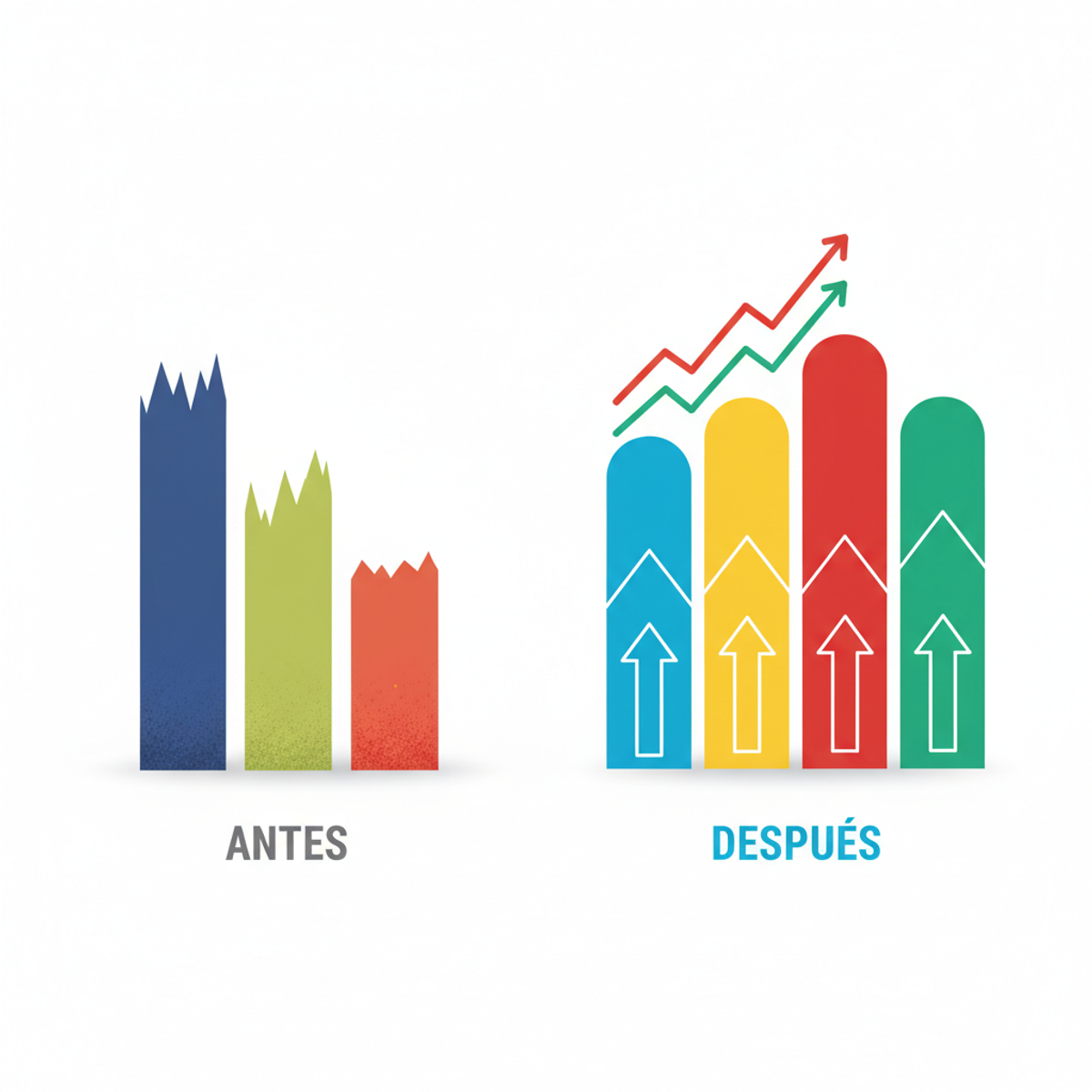Gráficos comparativos mostrando métricas antes y después de implementar programas DISC