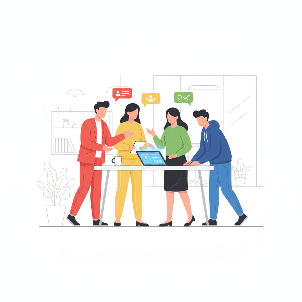 Personas en una oficina moderna colaborando en un proyecto