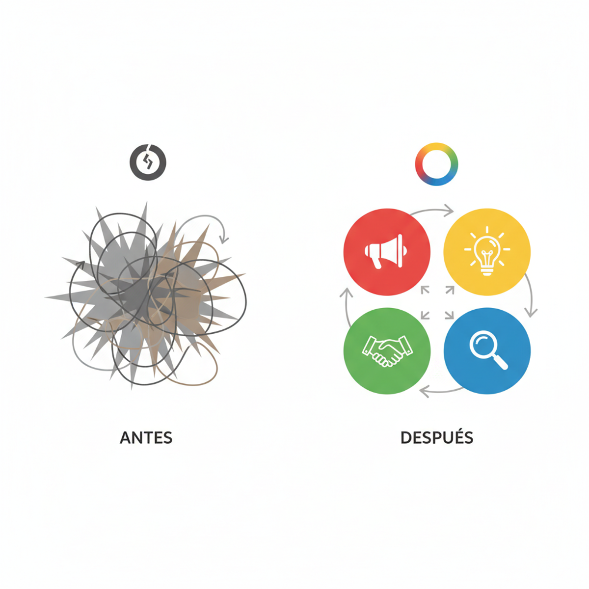 Gráfico comparativo mostrando el antes y después de implementar DISC en reuniones