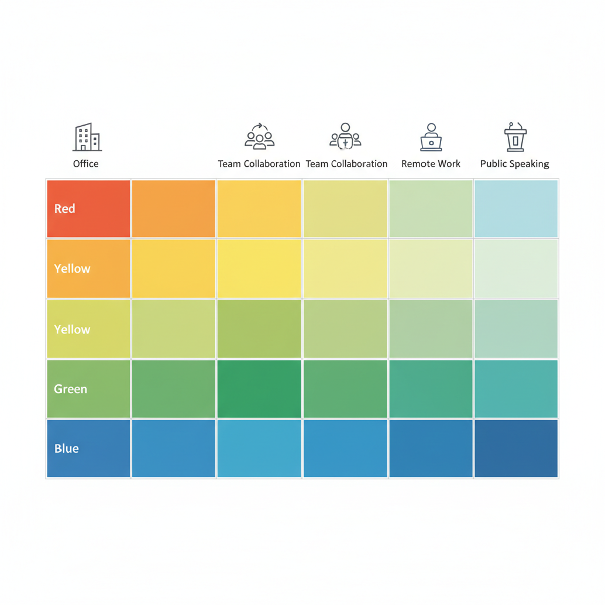 Matriz visual mostrando el nivel de comodidad de cada perfil en cada tipo de ambiente (escala de colores)