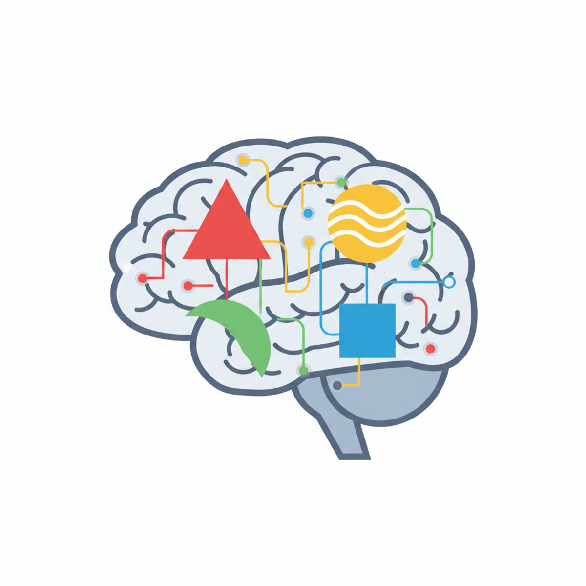 Cerebro procesando información con símbolos DISC superpuestos