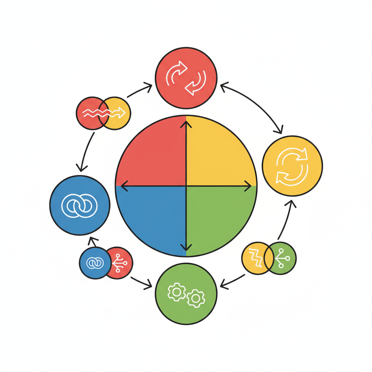 Diagrama circular mostrando las dinámicas entre diferentes combinaciones de perfiles