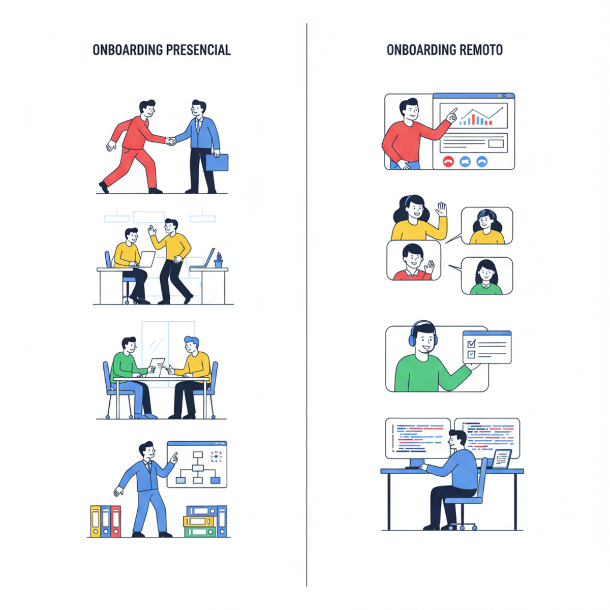 Manager teniendo conversaciones diferentes con 4 empleados distintos