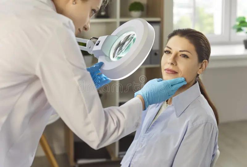 Bác sĩ kiểm tra tình trạng da của bệnh nhân