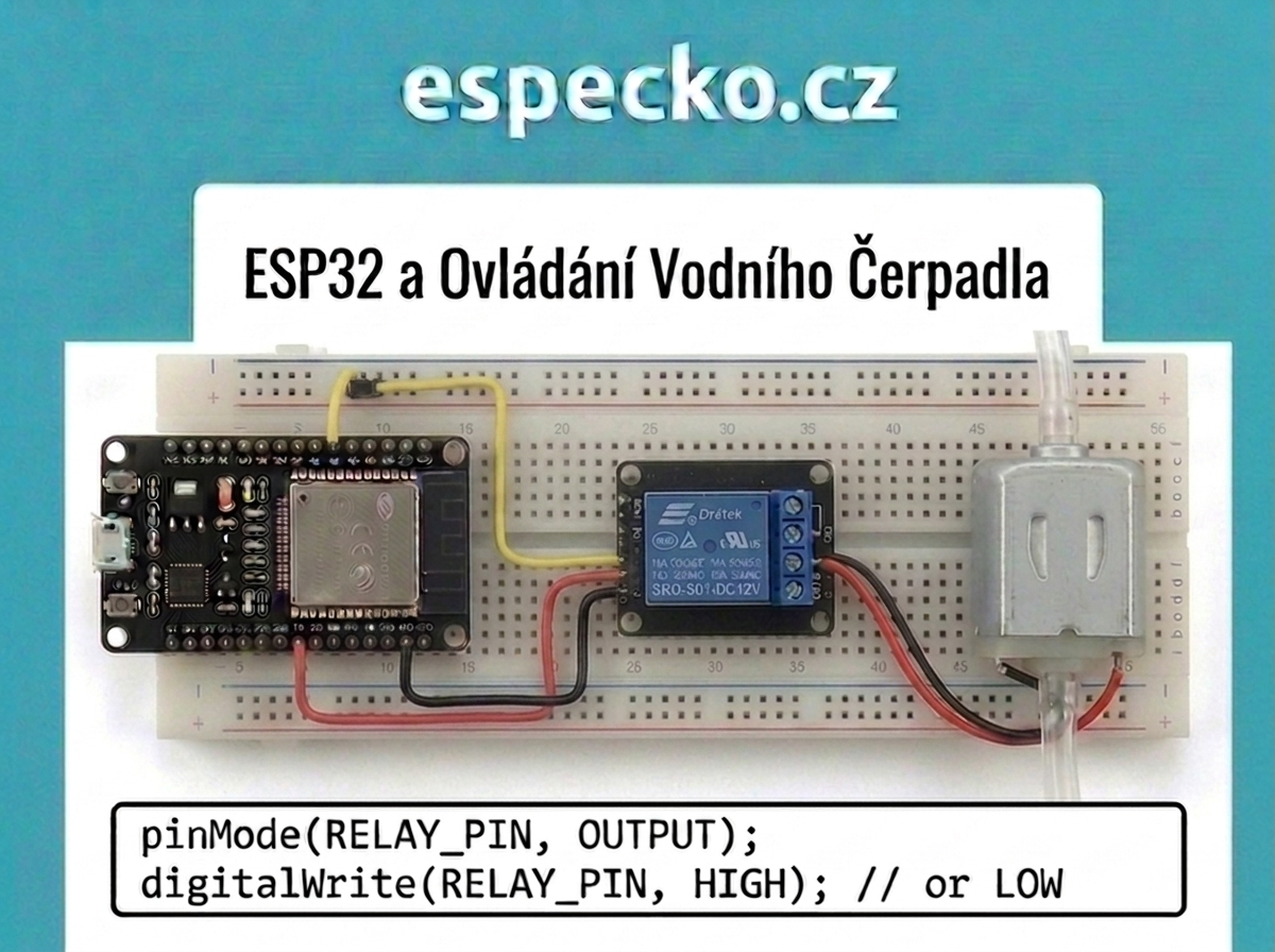 ESP32 + relé + vodní pumpa – automatické zavlažování v Arduino IDE