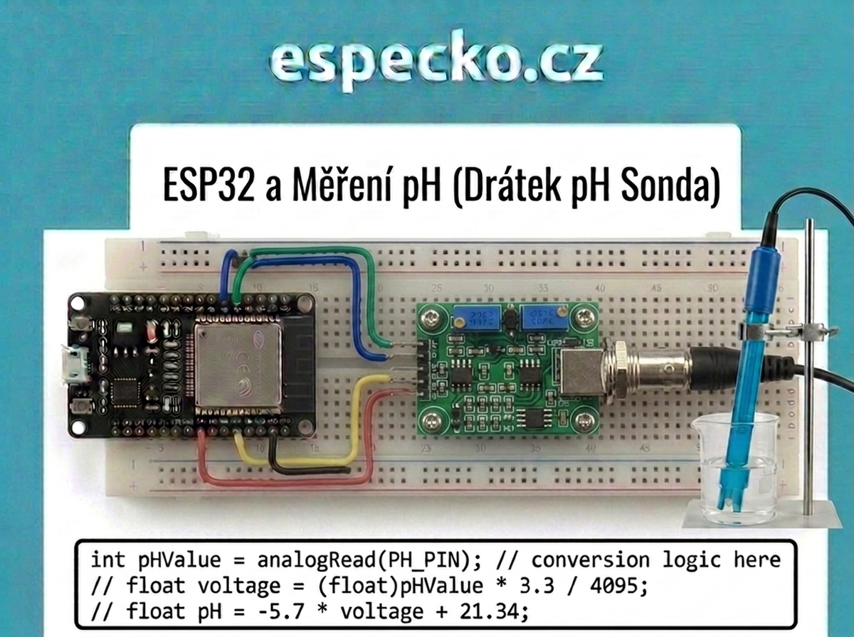 ESP32 + pH modul a sonda – měření kyselosti kapalin v Arduino IDE