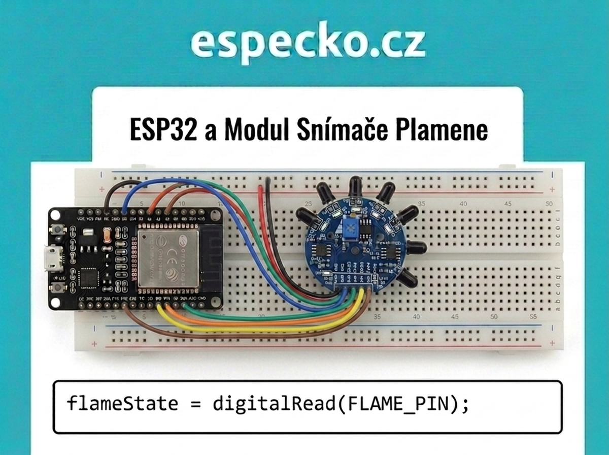 ESP32 + senzor plamene (5 kanálů) – detekce ohně v Arduino IDE