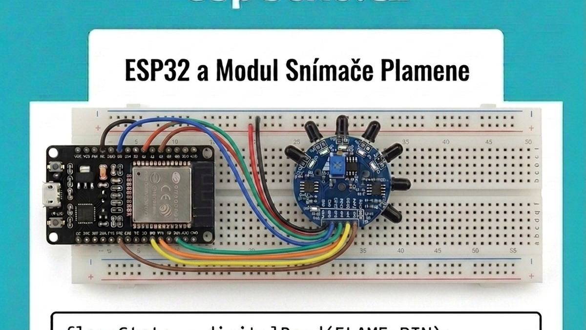 ESP32 + senzor plamene (5 kanálů) – detekce ohně v Arduino IDE