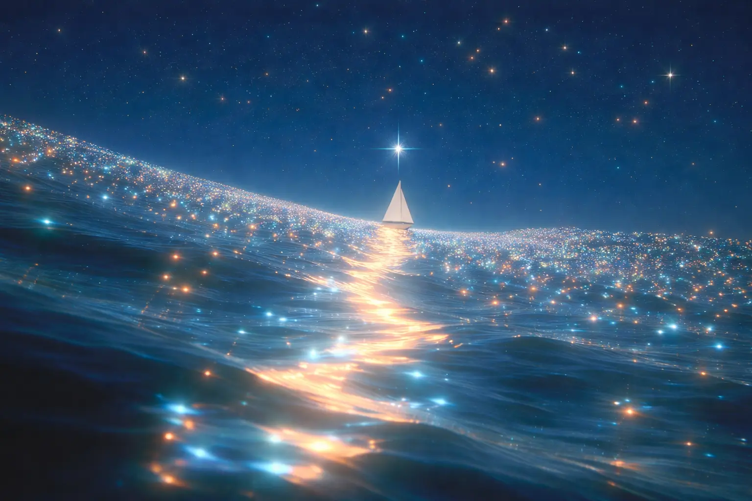 Pyramid in a body of water with stars