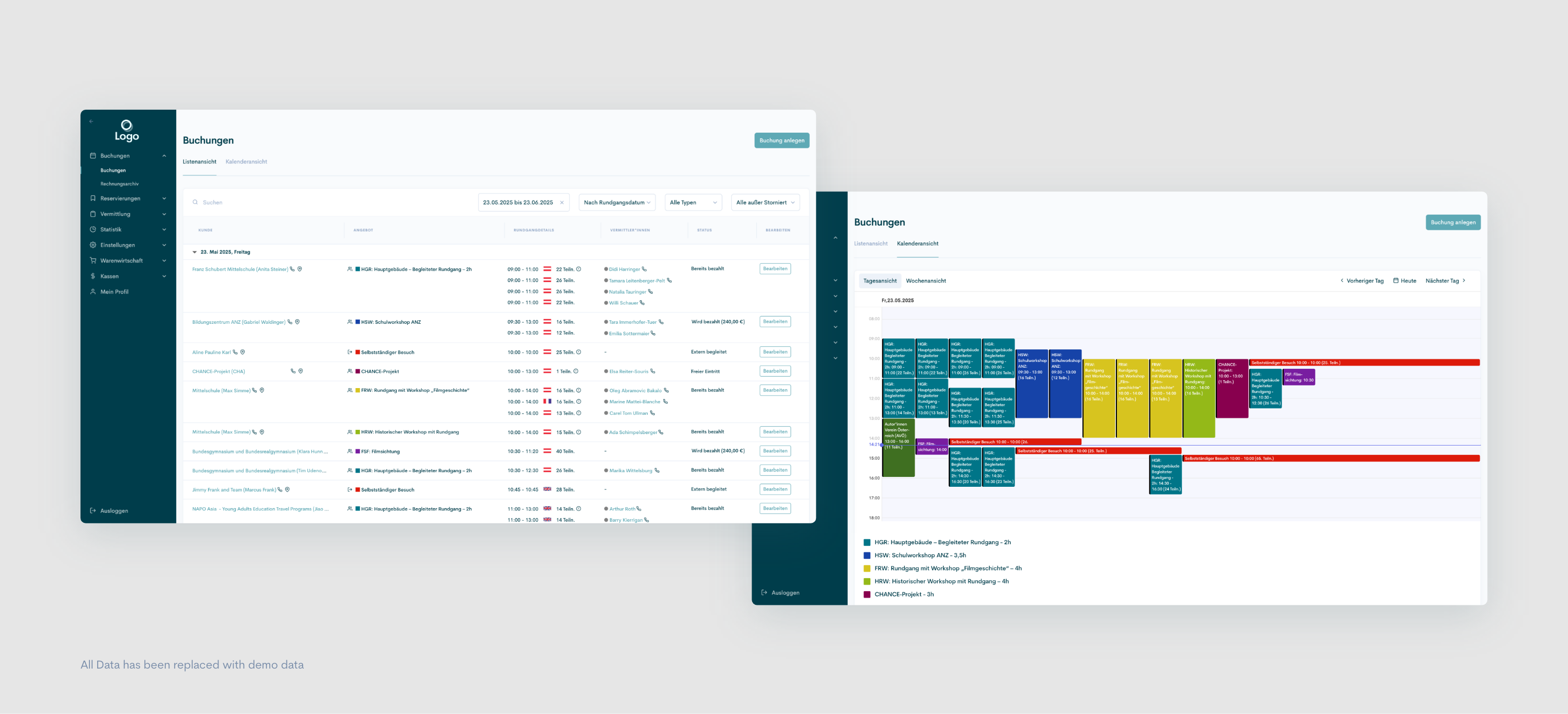 Booking System – List and Calendar View