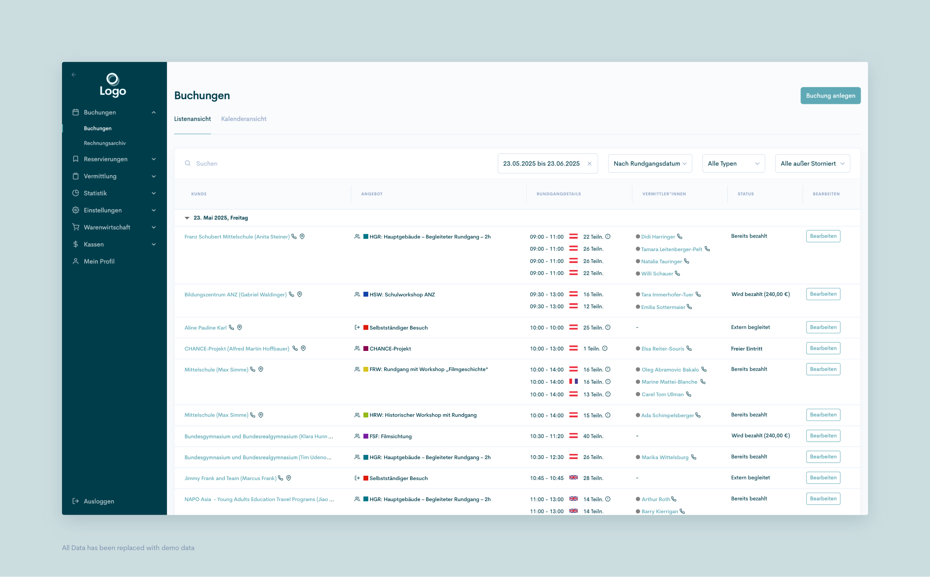 Bookings – List View