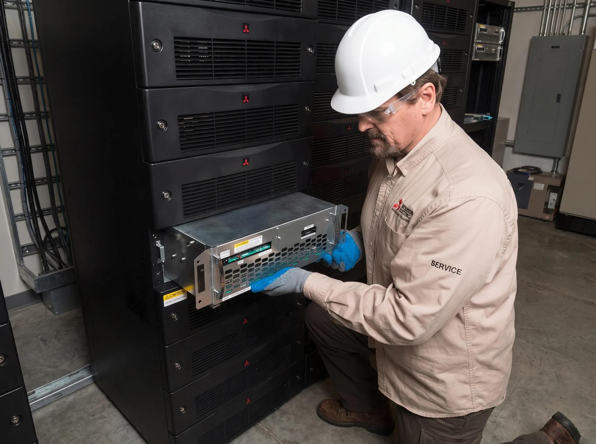 Técnico extrayendo un módulo de potencia en caliente