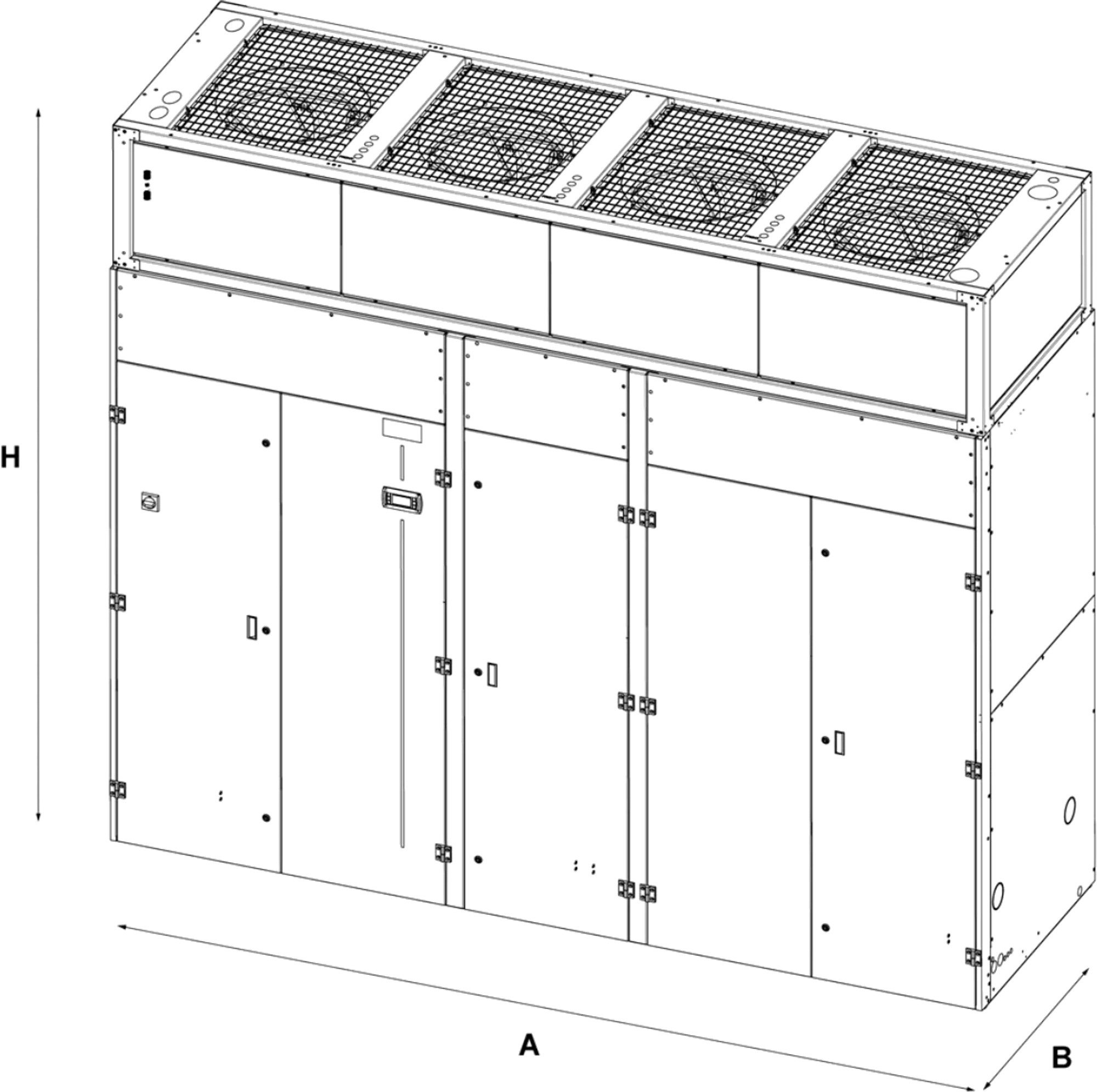 Dibujo dimensional del w-AV3-XL con sus ventiladores