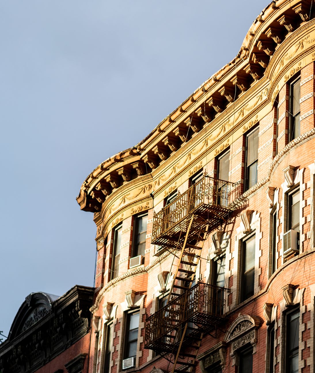 A close up of an east-coast style apartment block