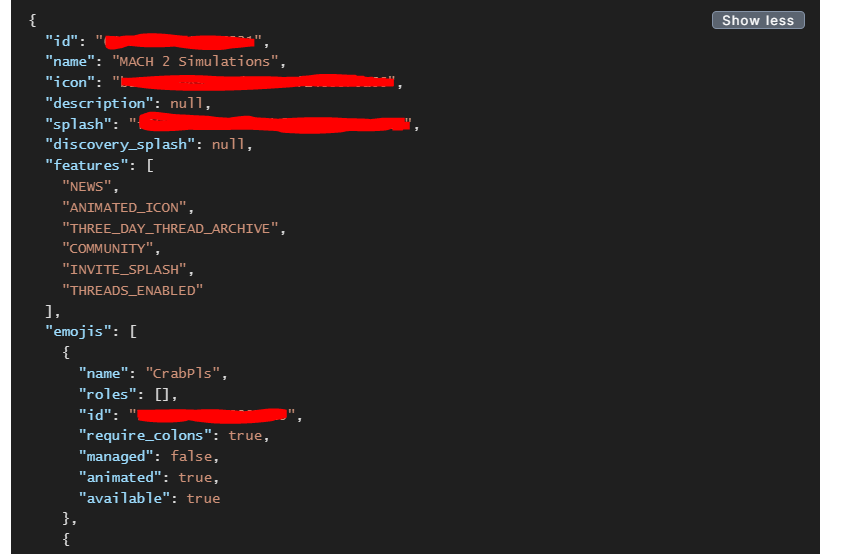 A Dark background with text showing a Discord JSON Response