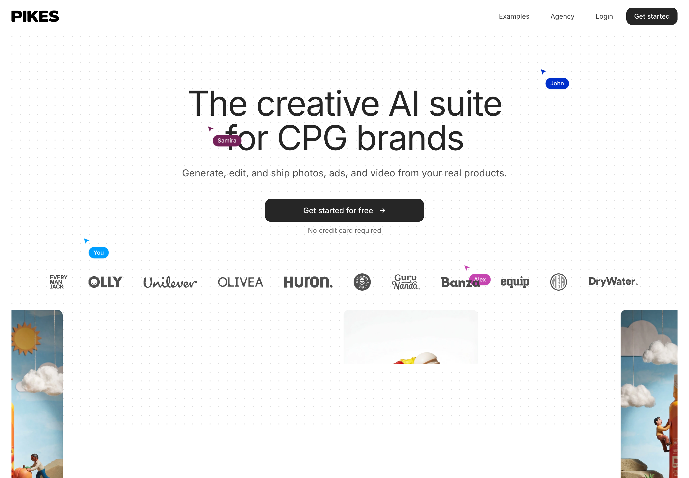 The Pikes AI homepage, headed The creative AI suite for CPG brands, with customer logos beneath