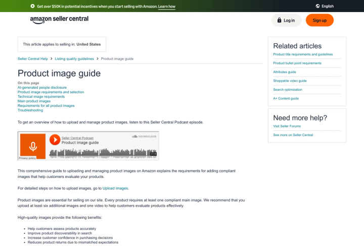Amazon Seller Central's Product image guide, the source for Amazon's technical image requirements