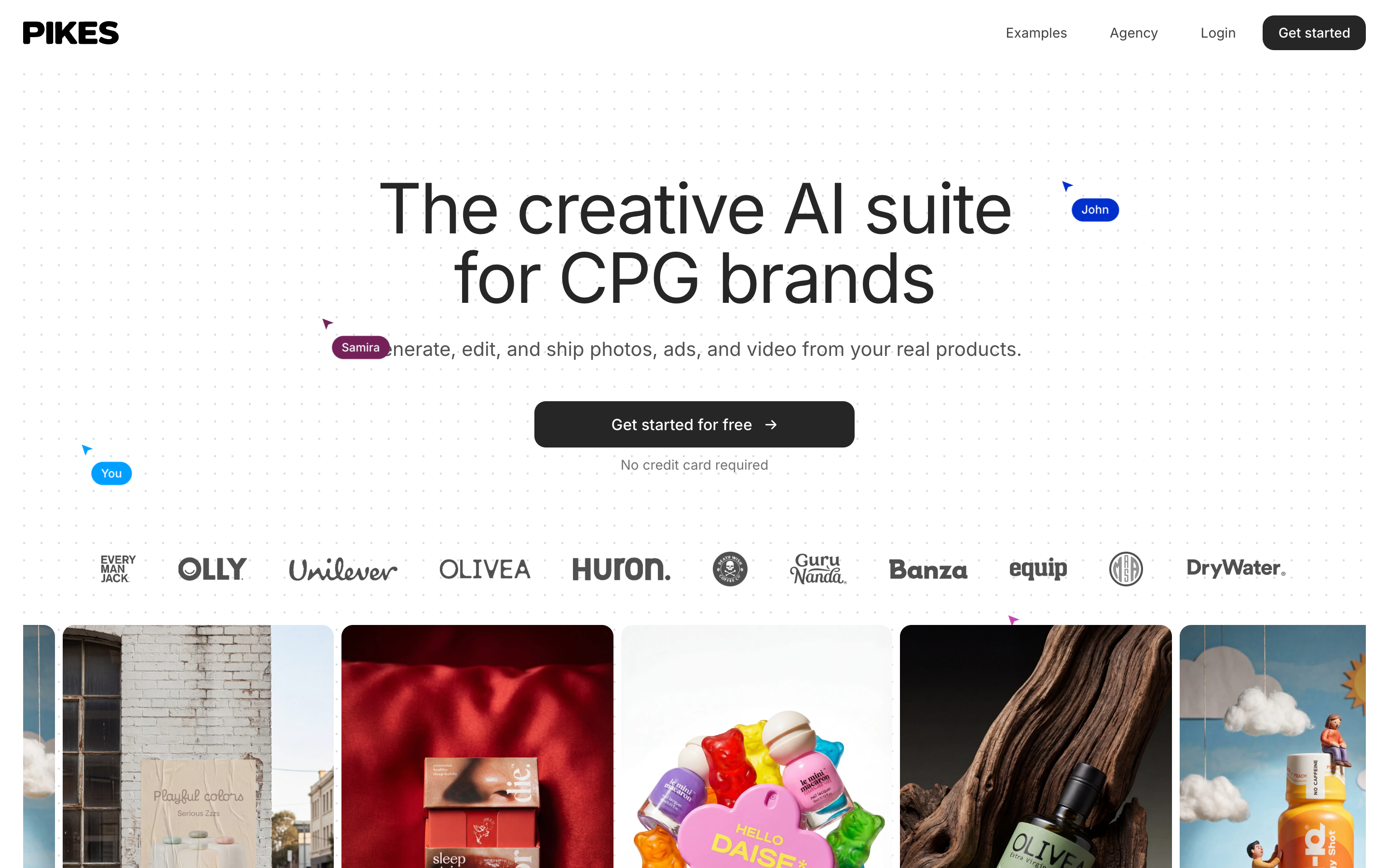The Pikes AI homepage showing the tagline the creative AI suite for CPG brands