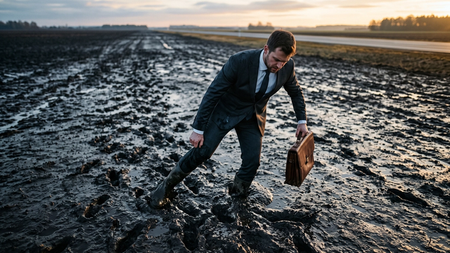 A business person stuck in the mud