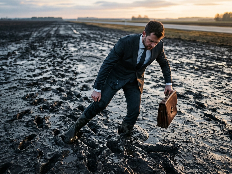 A business person stuck in the mud