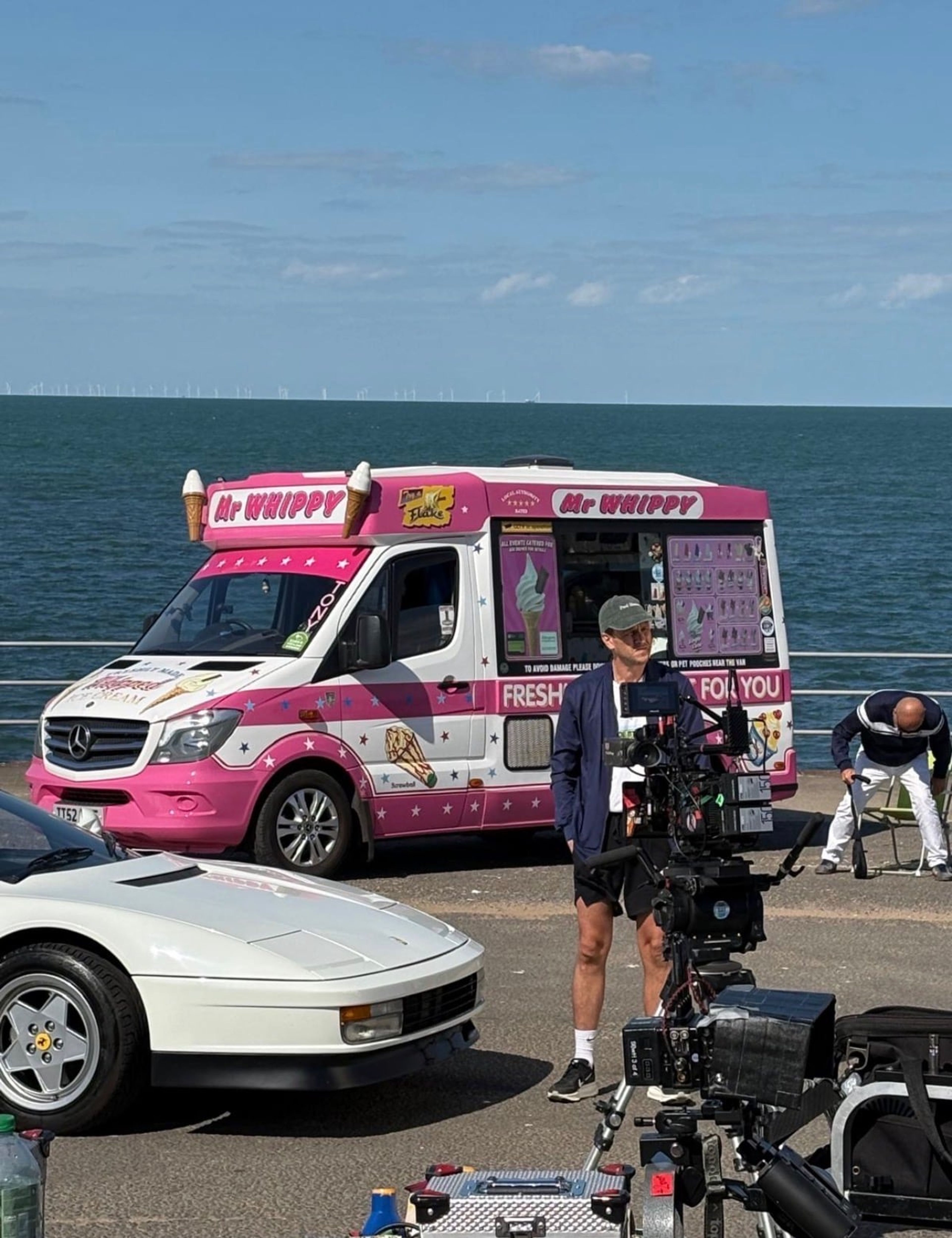 Behind the scenes on the Jamie T shoot with the ice cream van on the seafront