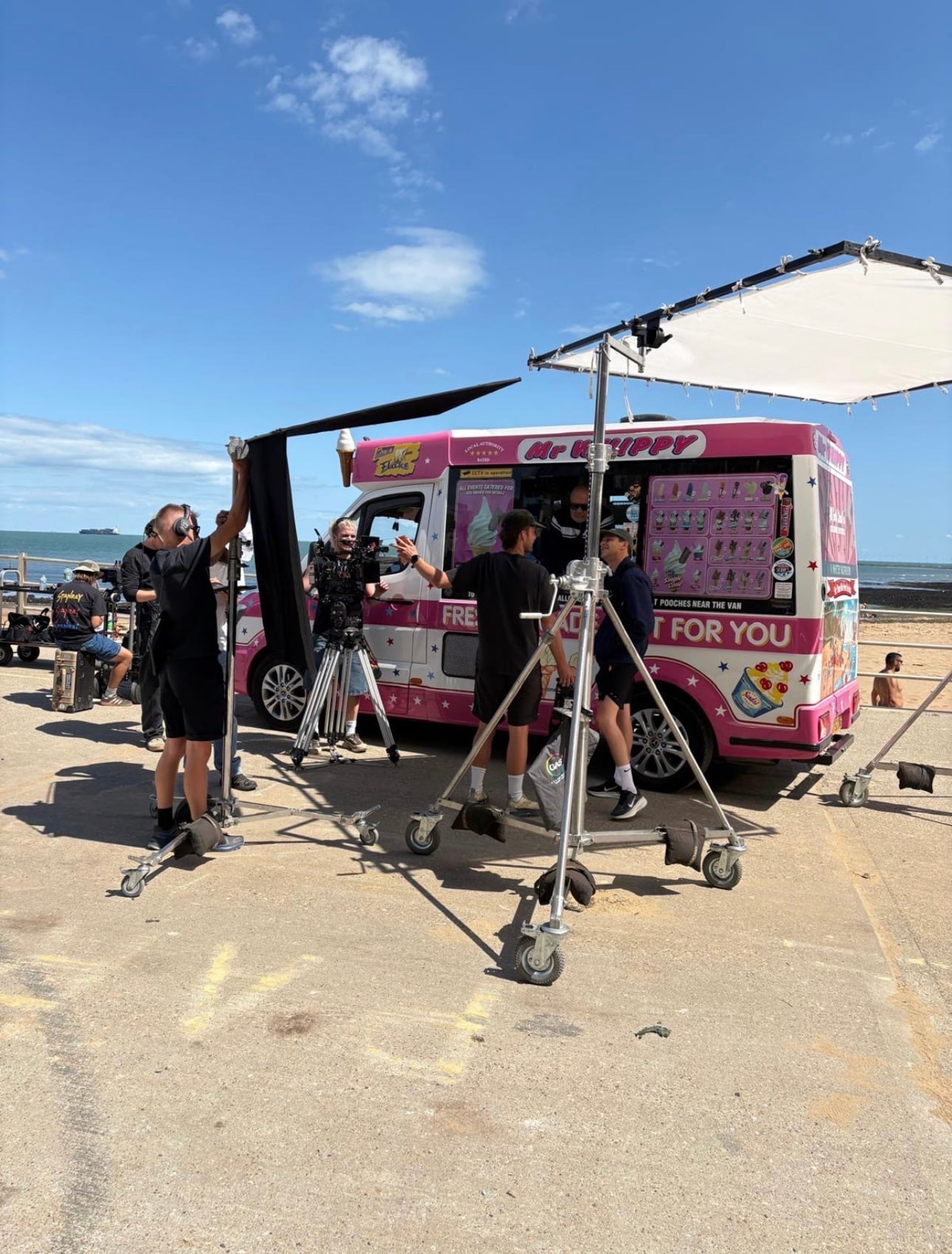 Behind the scenes on the Jamie T shoot with the ice cream van on the seafront