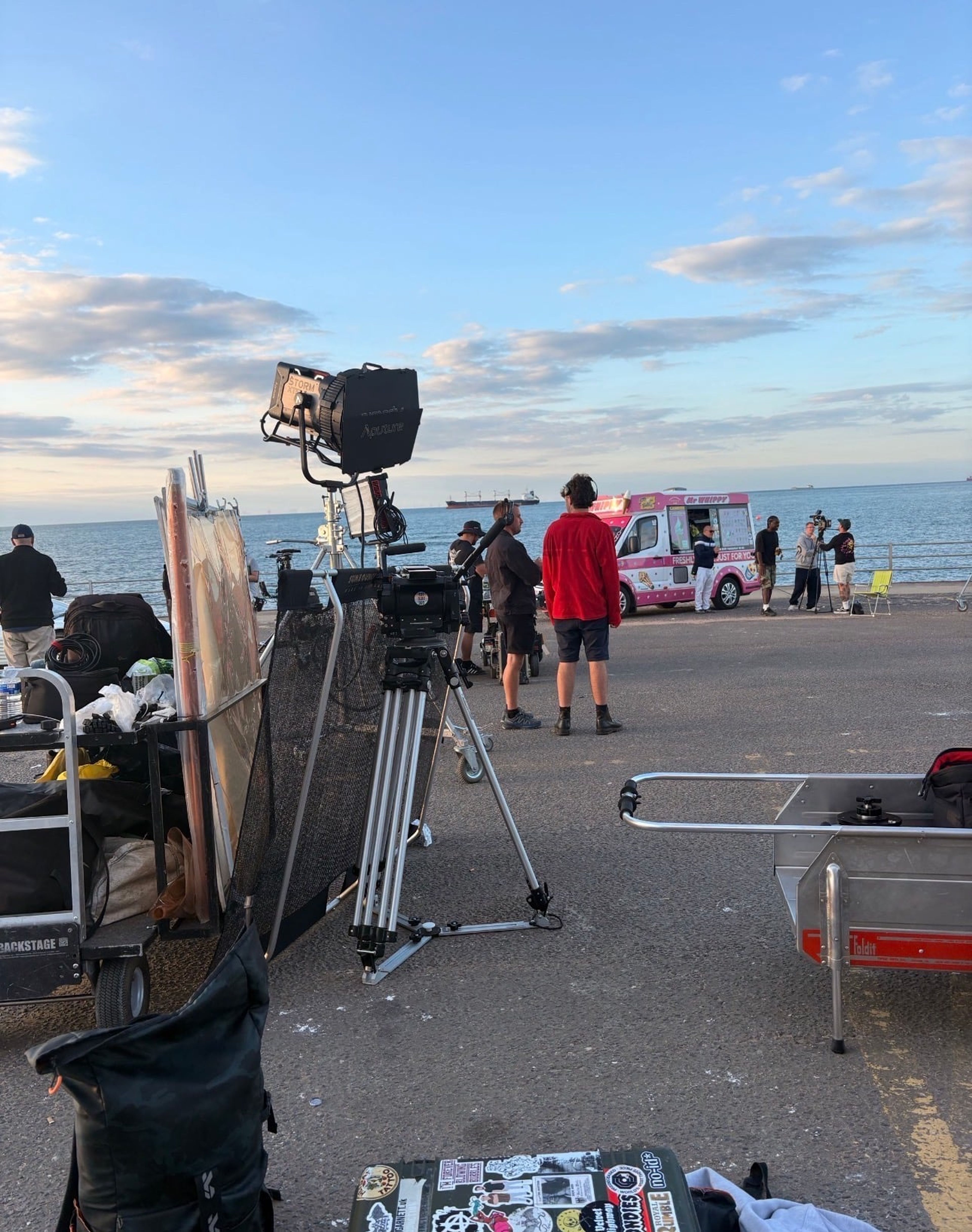 Behind the scenes on the Jamie T shoot with the ice cream van on the seafront