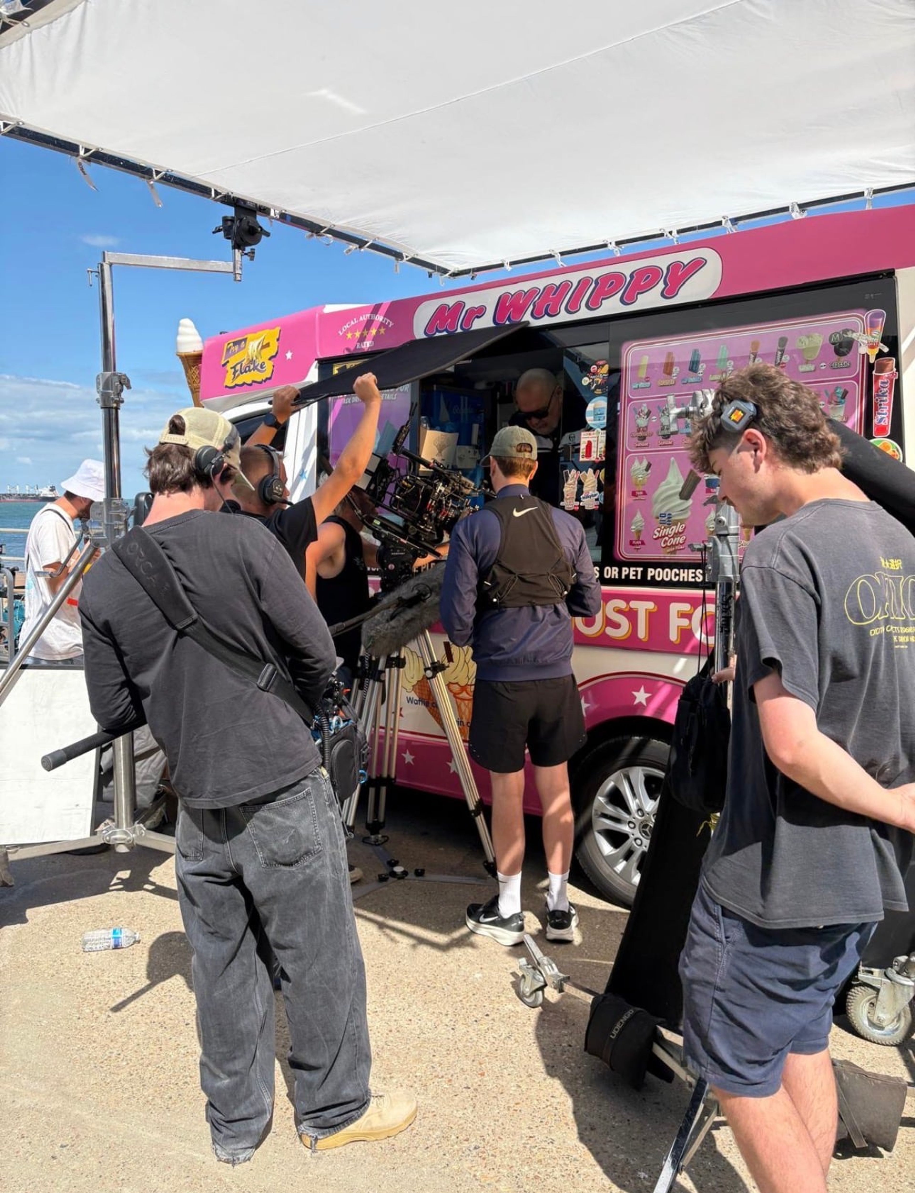 Behind the scenes on the Jamie T shoot with the ice cream van on the seafront