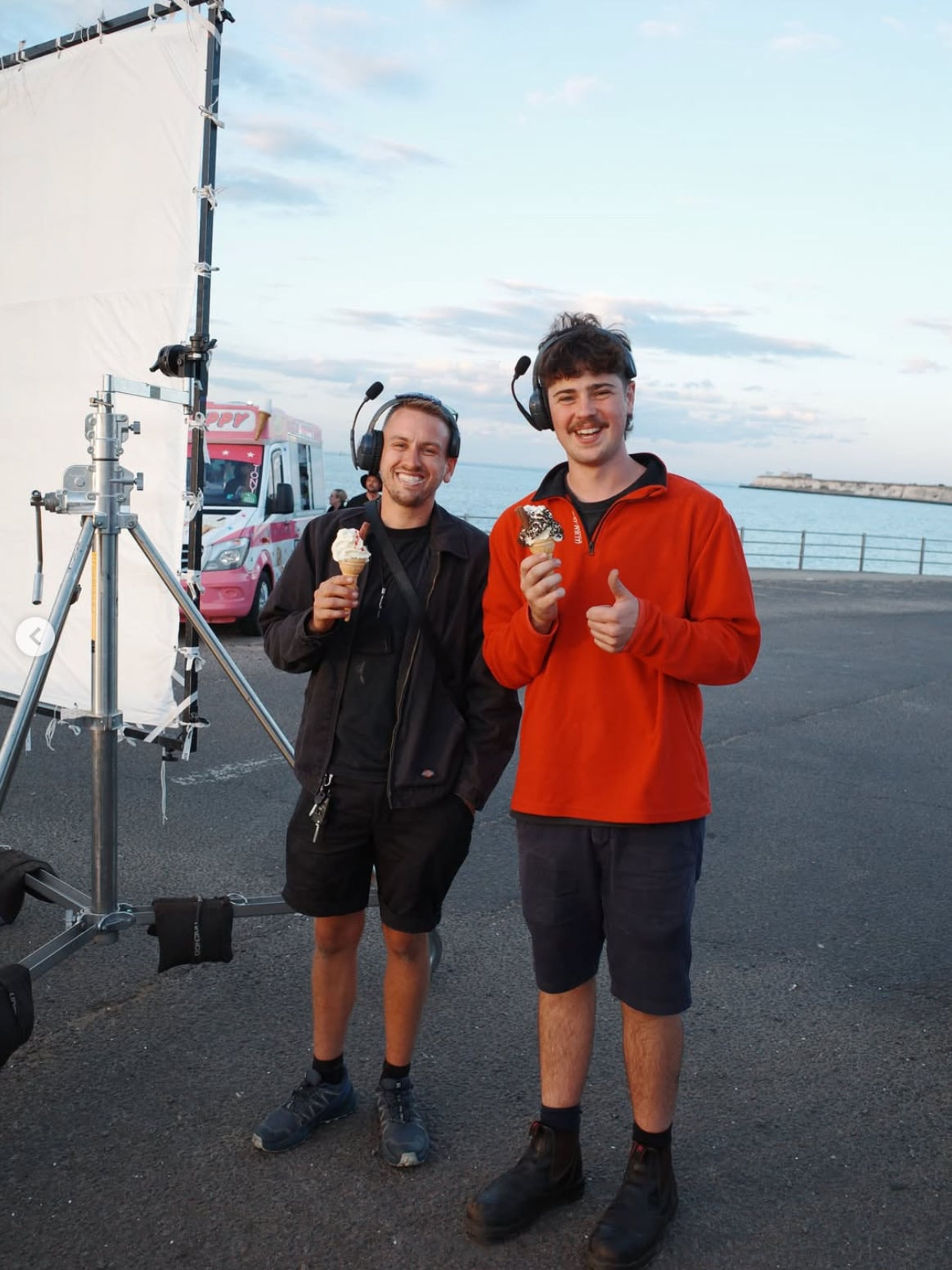 Behind the scenes on the Jamie T shoot with the ice cream van on the seafront