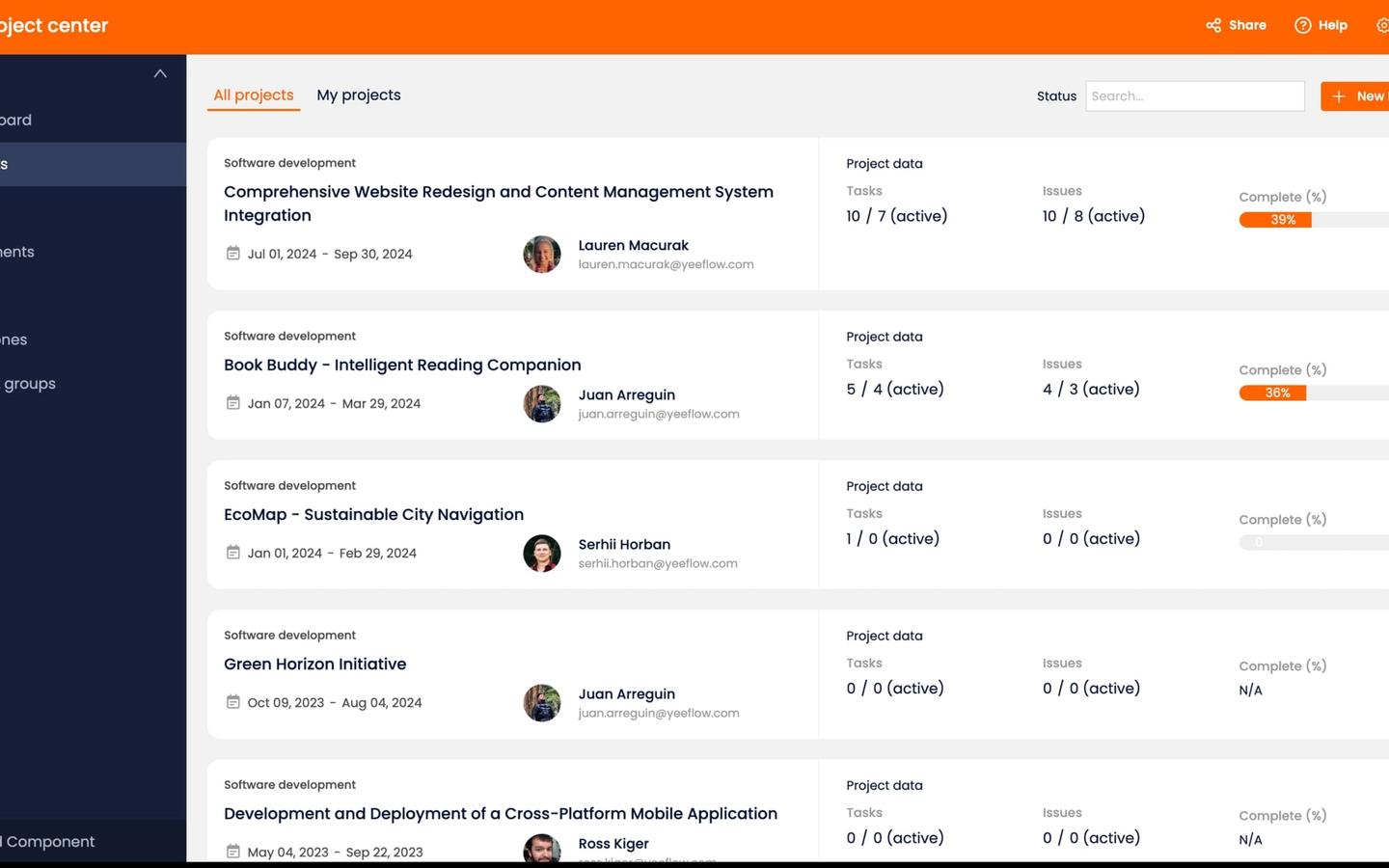 Projects Center preview screenshot 1