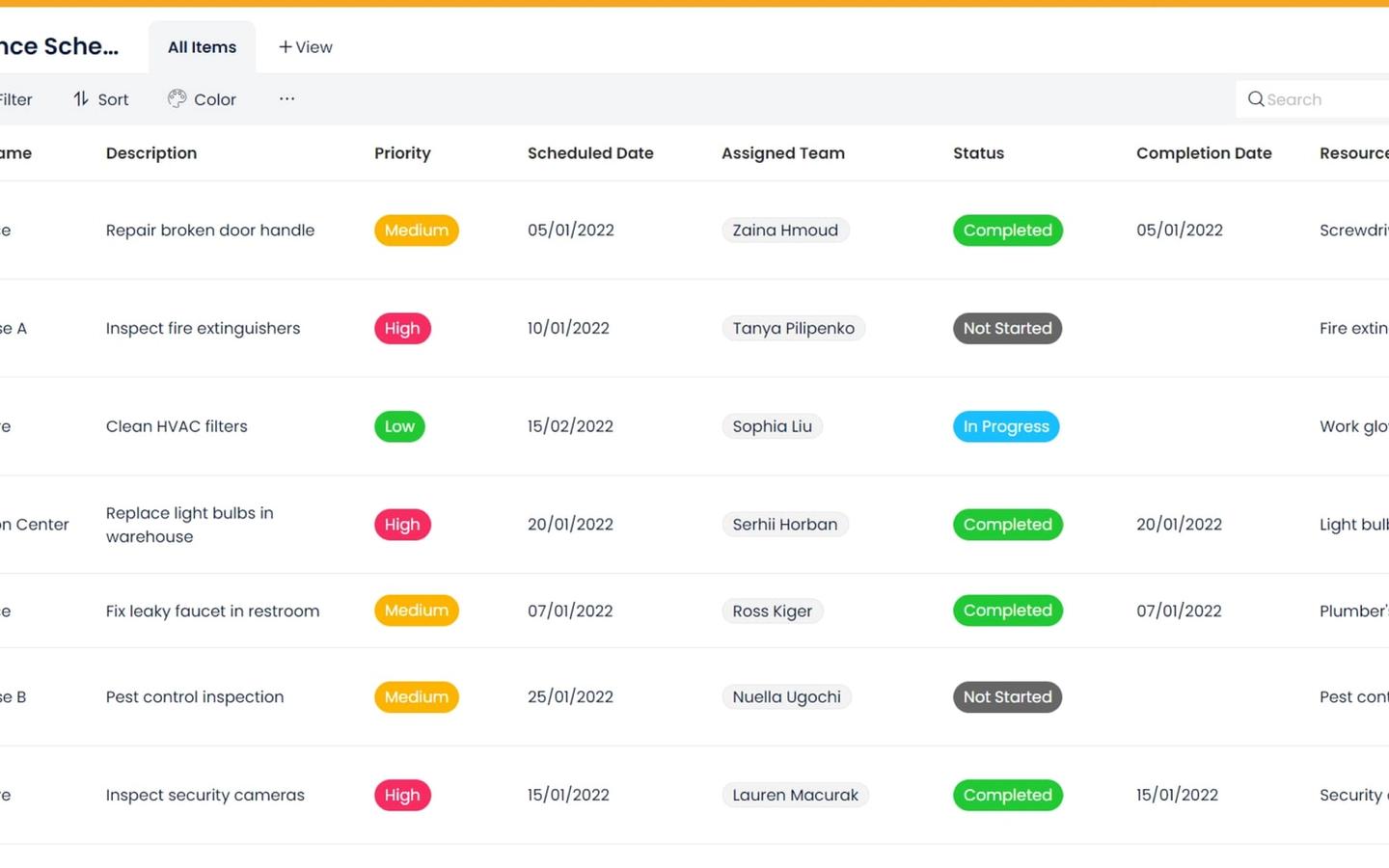 Facility Maintenance Schedule preview screenshot 1