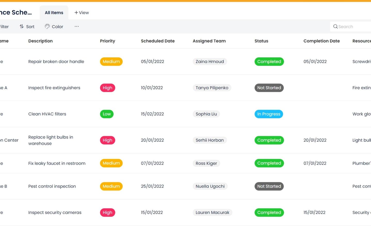 Facility Maintenance Schedule preview screenshot 1