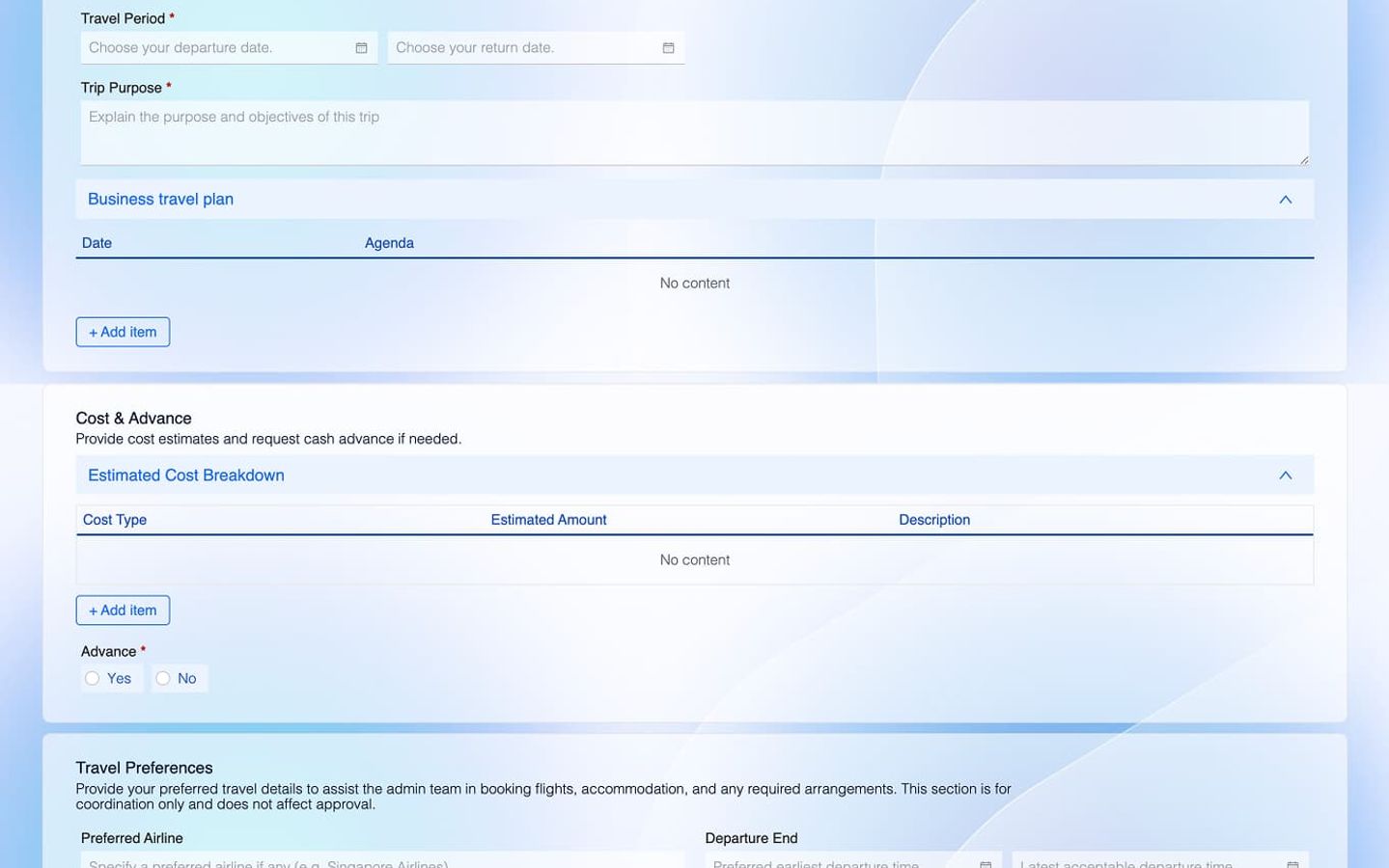 Business Travel Request preview screenshot 1