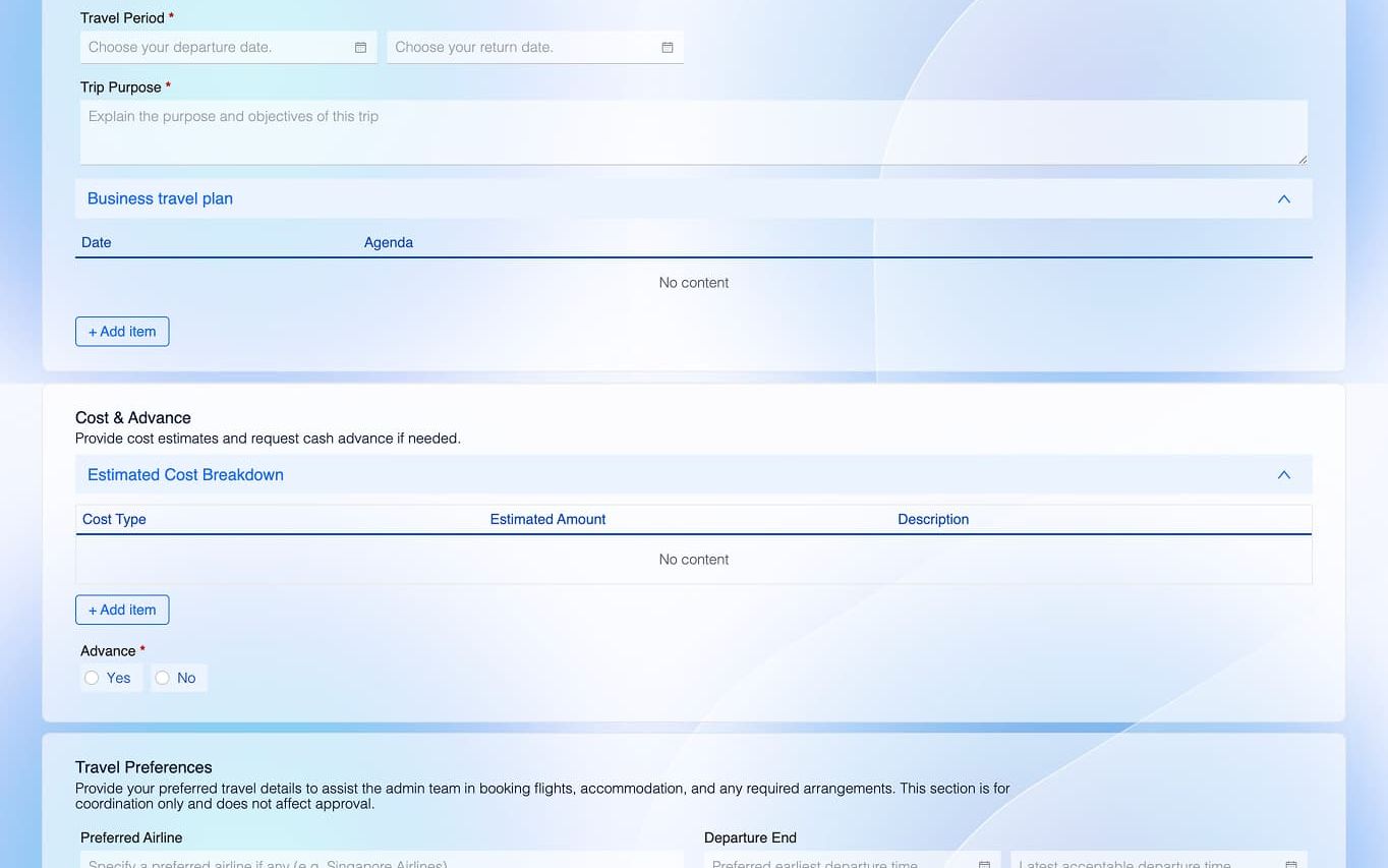 Business Travel Request preview screenshot 1