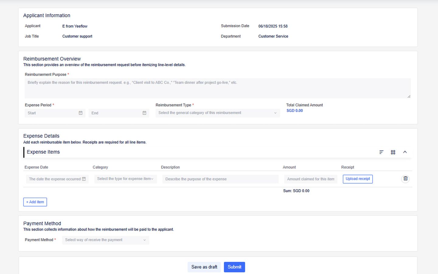 Expense Reimbursement Request preview screenshot 1