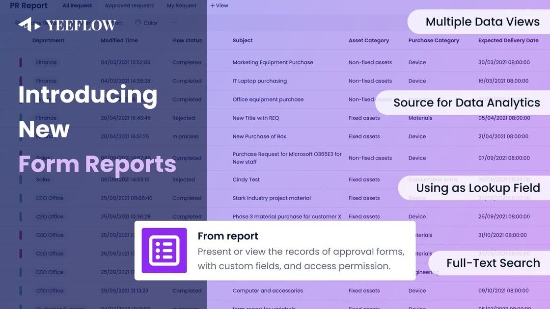 Introducing New and Improved Yeeflow Form Reports: Multiple Views, Full-Text Search, and Data Integration! product update image