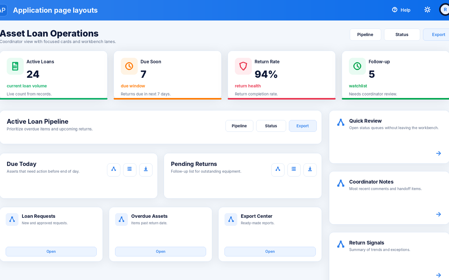 Large preview of the Workbench Dashboard template layout