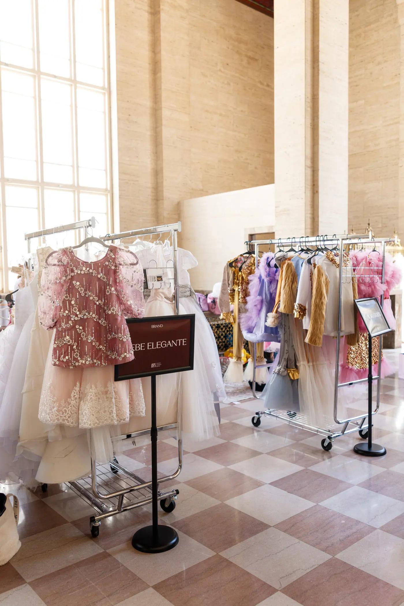 Show outfits on rails at the venue