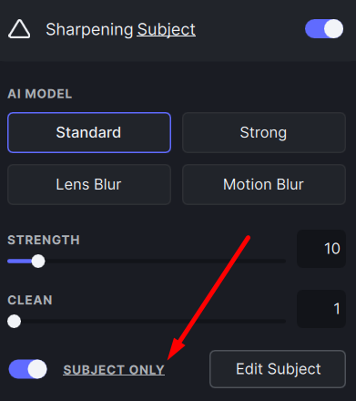 Subject Toggle, Switch Sharpen Model