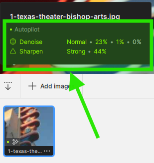 Autopilot indicated by green text in Filmstrip