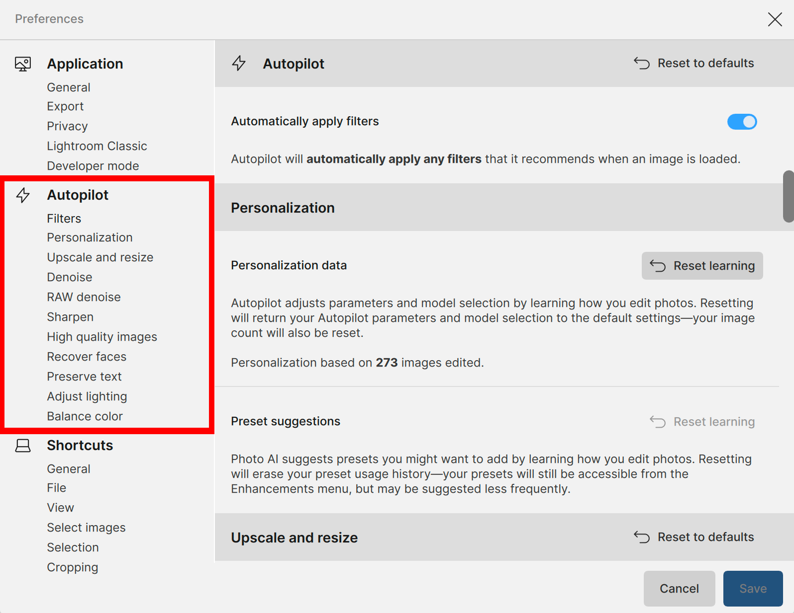 Autopilot Preferences Menu