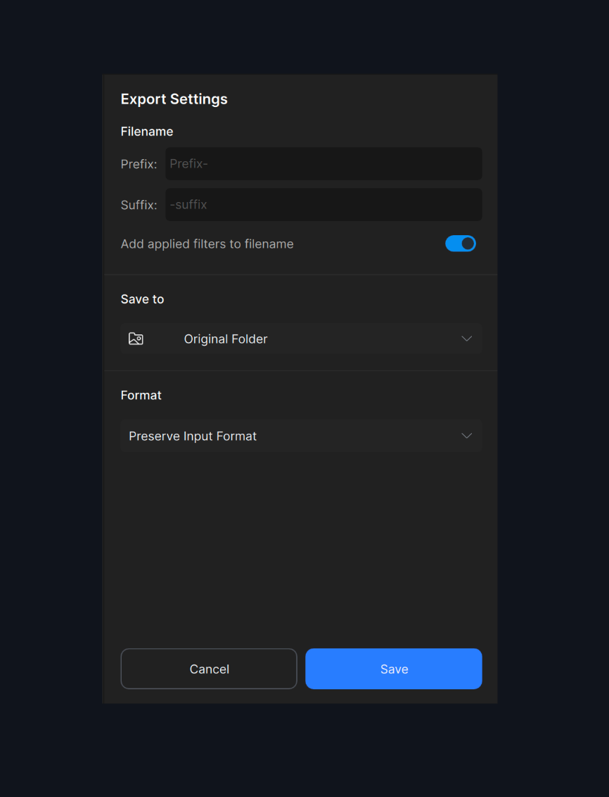 Export Settings