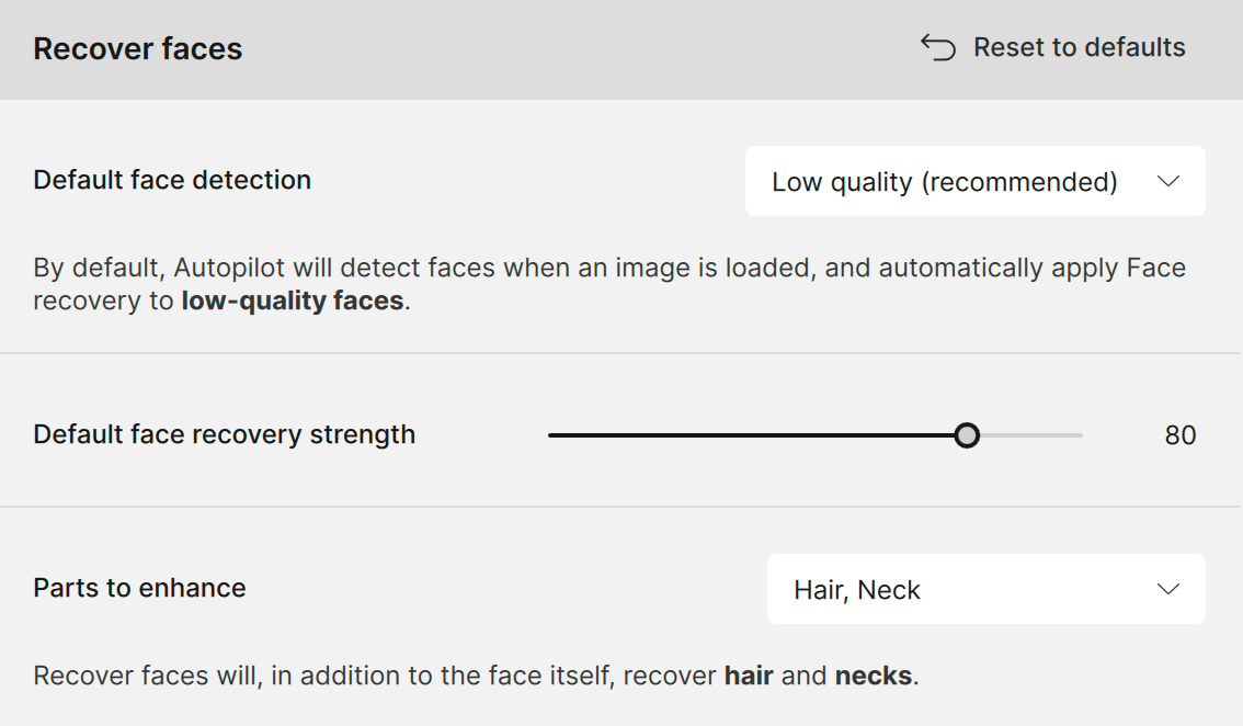 Face Detection Menu
