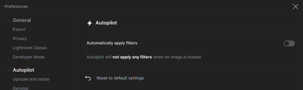 Preferences > Autopilot