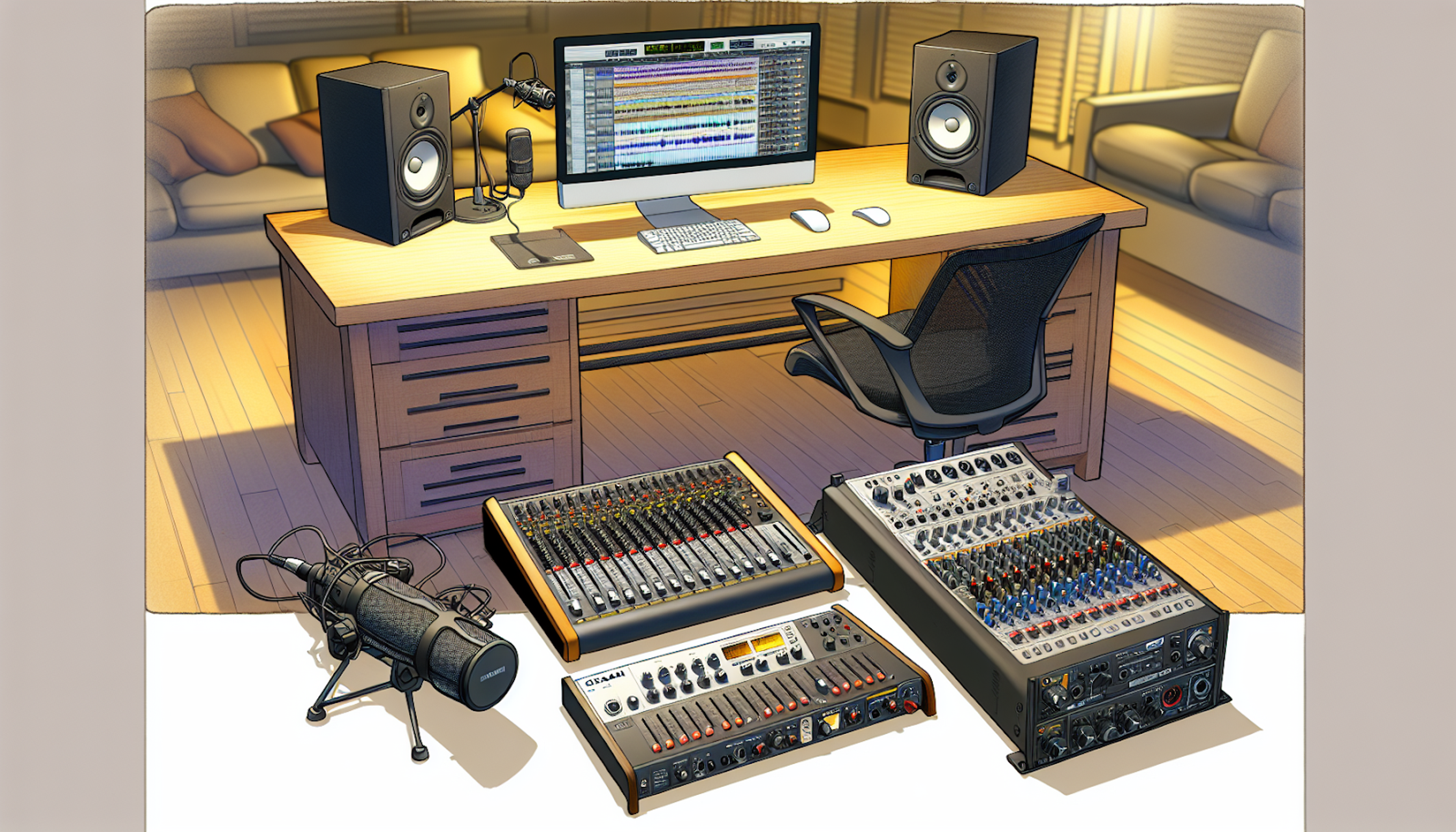 Home studio setup with Tascam gear and audio interfaces