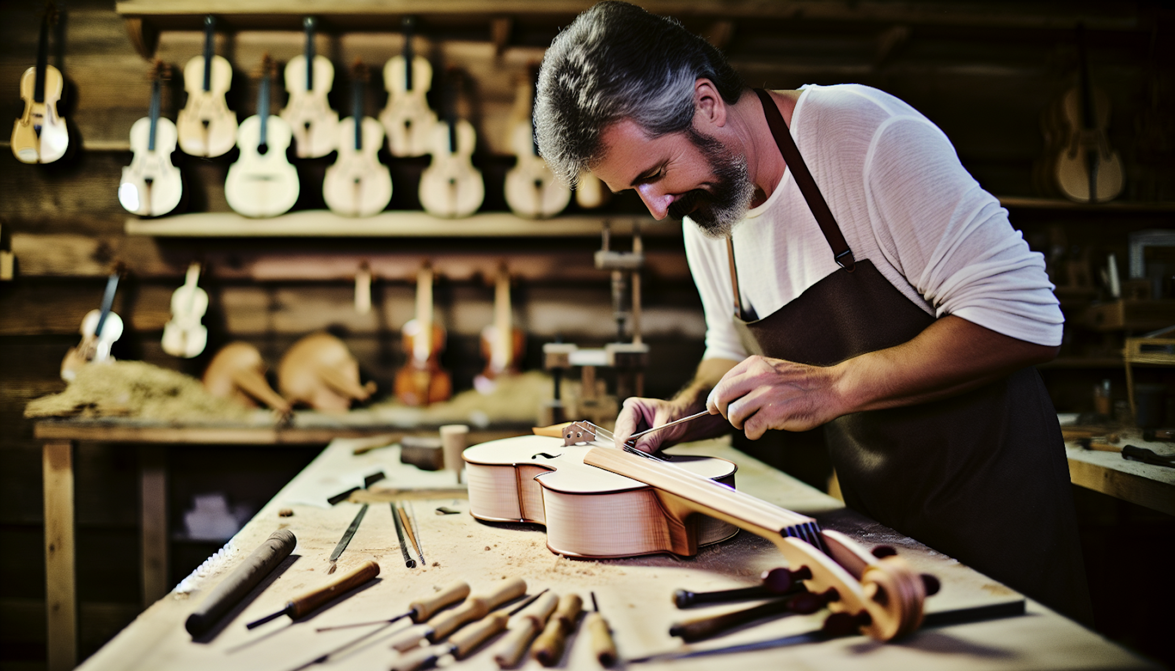 Artisan crafting a custom Gibson guitar