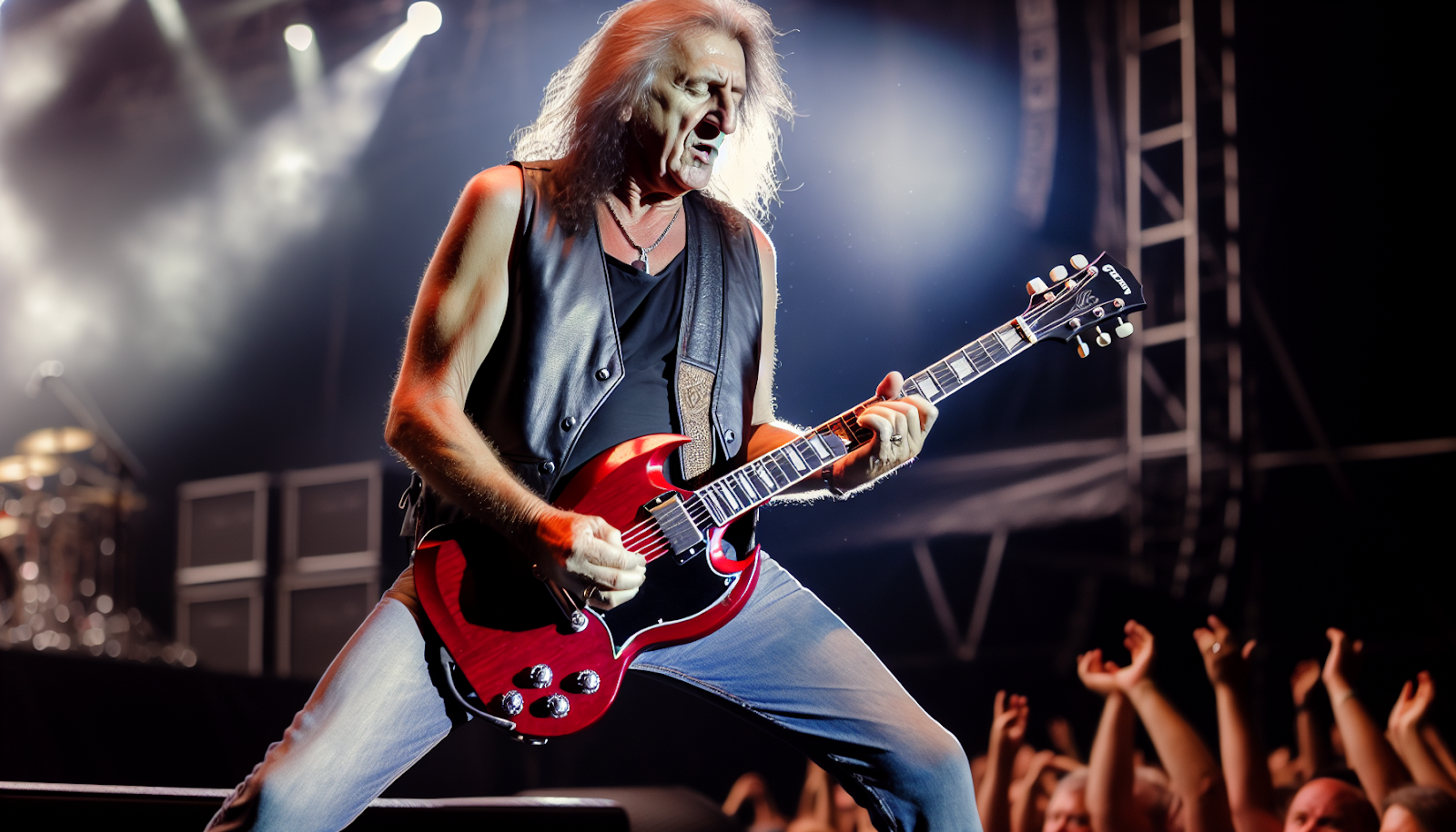 Rock guitarist with a Gibson SG guitar on stage